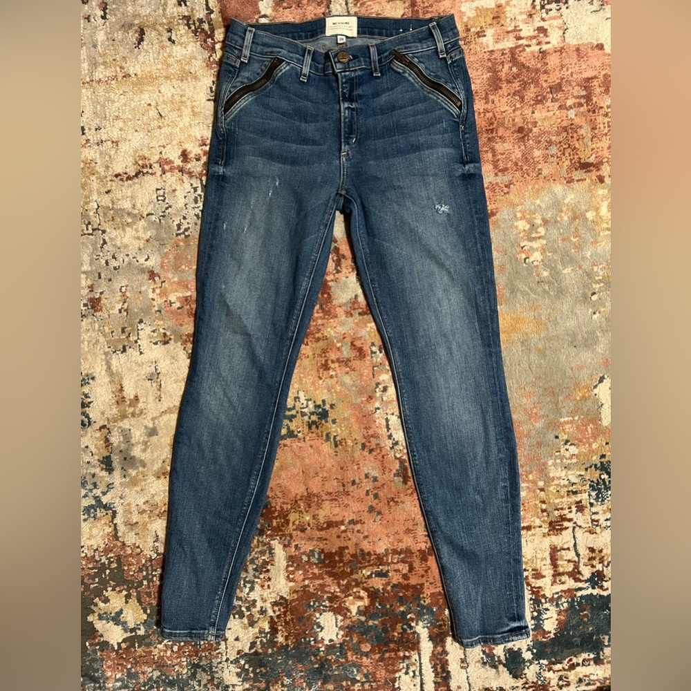 Mcguire Denim // Distressed Blue Zipper Pocket Skinny Moto Jeans // 28